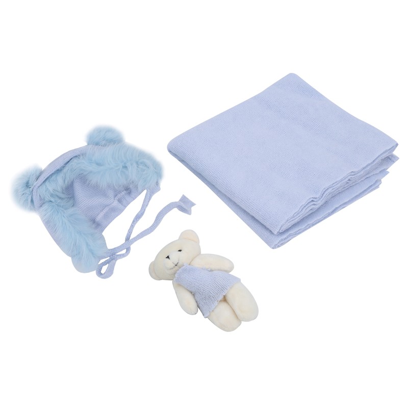 3pcs Baby Photography Props Soft Newborn Photo Blanket Doll Hat