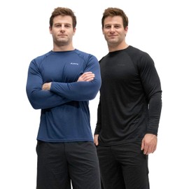 KISTA 2 Pack Men's Sun Protection Shirts UV SPF UPF 50+ Long Sleeve Rash Guard Fishing Running Quick Dry Lightweight (3X-Large, Black/Navy)
