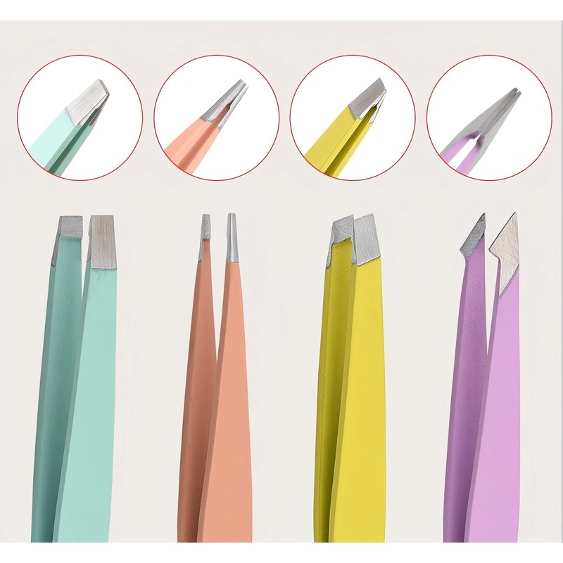 HIGHROCK Eyebrow Tweezers Set, Stainless Steel Slant and Pointed Tips,