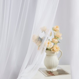 Bujasso White Full Blackout Curtain with Sheer Overlay Mix and Match Double Layer Thermal Insulated Window Treatment Set for Bedroom White Drapes with Tiebacks Rod Pocket Back Tab 37" Wx84 Lx2