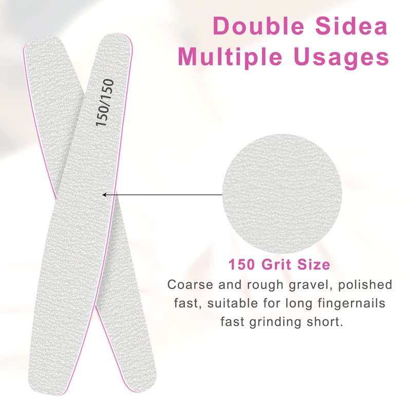 CGBE Professional Nail Files, 12Pcs 150/150 Grit Files Set Double-Sided