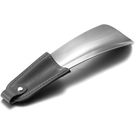 Timotech Juego de calzadores de acero inoxidable con correa de cuero, calzadores de zapatos, aptos para todo tipo de calzado, botas, tenis, accesorios con mango de cuero y rígidos, ideal para viaje (Negro (2 unidades))