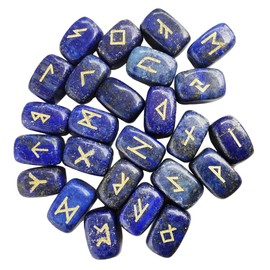Lovionus89 Natural Rune Stones Set, Polished Engraved Elder Futhark Alphabet Magic Lettering Crystal for Meditation Divination Healing Chakra,Lapis Lazuli