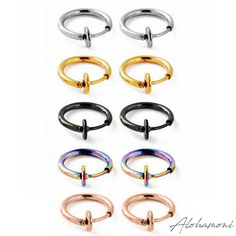 ALOHAMONI Fake Earrings, Ear Cuff, Earrings, Thin Hoop, Binaural, 2-piece