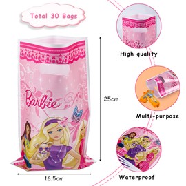 Pack of 30 Bar-bi Gift Bags, Girls' Birthday Party Gift Bags, Small Gift Bags, Gift Bags Children's Birthday Party for Parties, Christmas, Festivals and Weddings (Pink)