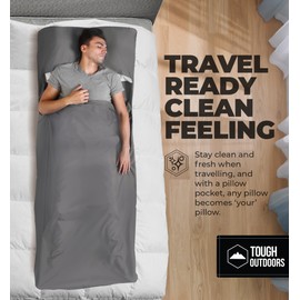 Tough Outdoors Sleeping Bag Liner - Adult Sleep Sack & Travel Sheets for Hotel - Travel Sleep Sack Backpacking & Camping - Sleeping Bag Liners - Hotel Bed Covering for Traveling