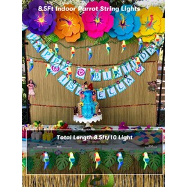 Pallerina 8.5Ft LED Parrot String Lights with 10 Multicolor Parrot Shaped Lights,Tropical Themed Party Decorations,Plug in Novelty String Lights for Indoor,Outdoor,Summer Hawaiian Luau Party Decor