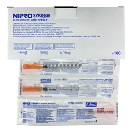 100 Jeringas Insulina Nipro De 0.5 Ml Aguja 30g X 8mm U-100