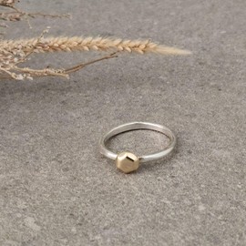 Hexagon Ring Solid Gold Ring Sterling Silver - Two Tone Vintage Ring - Mixed Metal Ring, Non Tarnish Gold Rings, Wedding Rings, Stackable Ring for Woman, Size 7