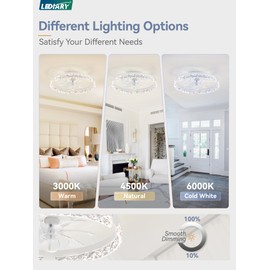 LEDIARY 20 Inch Low Profile Ceiling Fans with Lights and Remote, Fandelier Ceiling Fan Flush Mount, 3000K-6000K Dimmable LED Fan Light, White Modern Ceiling Fans with Lights for Bedroom