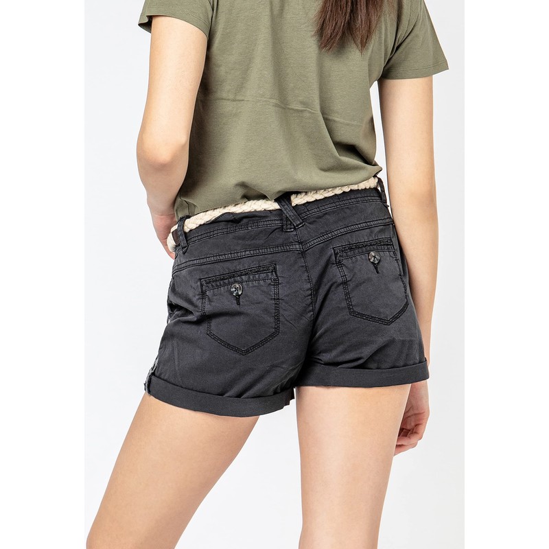 Eight2Nine Women's Chino Shorts with Braided Belt, Dark-grey