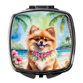 Caroline's Treasures Pomeranian Luau Compact Mirror Decorative Travel Makeup Mirror for Women Girls Gifts Pocket Makeup Mirror Folding Handheld