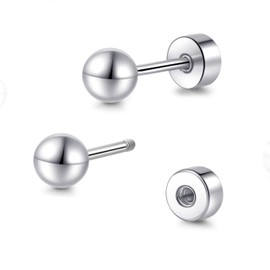 TitanHeart Hypoallergenic Titanium Screw Back Flat Back Ball Stud Earrings 3mm-5mm Simple Classic Stud Earrings for Women Men Sensitive Ears(Silver,4mm)