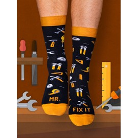 Happy Words Funny Socks Men for Gifts - Women's and Men's Socks - Funny Socks for Men and Women - Funny Socks Size 35-40/41-46 - Cotton Socks for Suit and Everyday Use - Various Patterns, Mr. Fix It