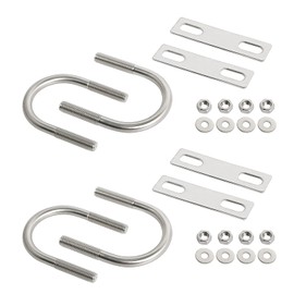 4 Pcs Round U-Bolt 42 Nm (1.65") Inside Width 304 Stainless Steel Silver M8 Self-Locking Nylon Insert Hex Nut Flat Washer Lock Plate