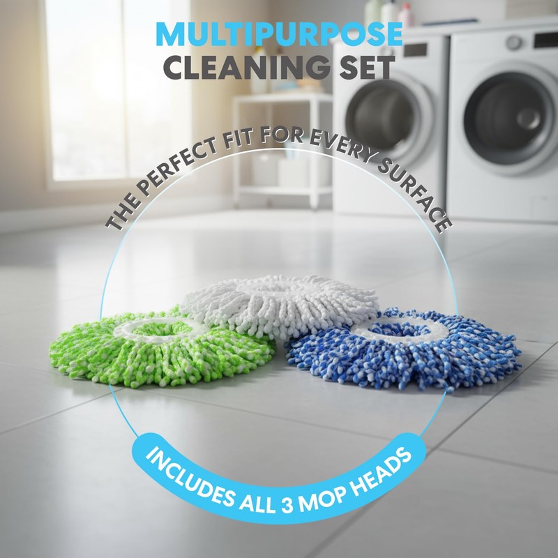 SIMPLI-MAGIC 79349 Spin Mop Cleaning System with 3 Microfiber Mop