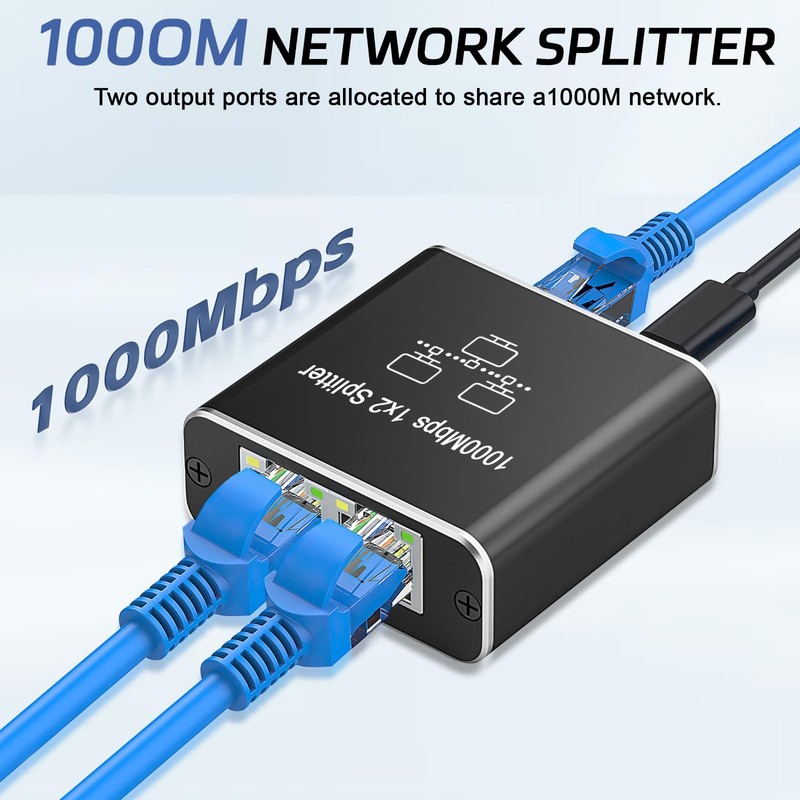ZANZER Gigabit Ethernet Splitter 1 to 2, 1000Mbps High Speed