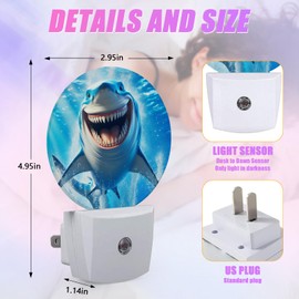 GANTINIR Funny Shark Night Light Sea Animals Night Lights LED Lamp Round Plug into Wall Nightlight with Dusk to Dawn Sensor Home Hallway Stairway Kitchen Decor