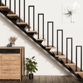 Hand Rails for Outdoor Steps, Matte Black U Shaped Handrails with Cover, Modern Metal Hand Rails for Indoor Stairs Industrial Wrought Iron Railing for Stairs Loft Garden Corridor, 1Pcs(H:90cm/3FT)