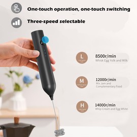 Hemixye Rechargeable Milk Frother Wand with Stand-Electric Whisk 3 Speed Adjustable,Drink Mixer Handheld with 2 Stainless steel Stirrers,Hand Coffee Frother for Lattes Cappuccino Protein Powder Egg