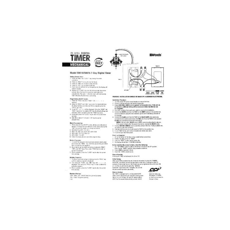 Woods 59028WD In-Wall 7-Day Digital Timer; Light Almond