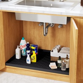 Yuanice Ultra Thick Sink Mat Waterproof for Kitchen and Bathroom, 34''x22'' Silicone Under Cabinet Liner Kitchen Cabinet Mat for Bathroom, Under Sink Organizer Drip Tray Mat for Leak Spills, Black