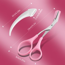 3pcs-Eyebrow Scissors with Eyebrow Razor,Professional Eyebrow Trimmer Scissors with Comb,Non Slip Finger Grips Eyebrow Trimmer, Hair Removal Beauty Accessories for Men Women (Black, Pink, Blue)