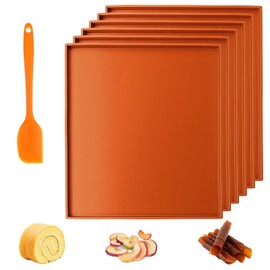 MAQUITA 6 PCS Dehydrator Trays with Scraper - Nonstick Silicone Dehydrator Mats, High Temperature Resistant Reusable for Fruit Leather, Jerky, Vegetables (Brown)