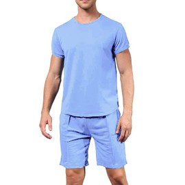 congluoki Men's Shirt and Shorts Set 2 Piece Outfits Fashion Summer Tracksuits Casual Sportwear Set Light Blue S