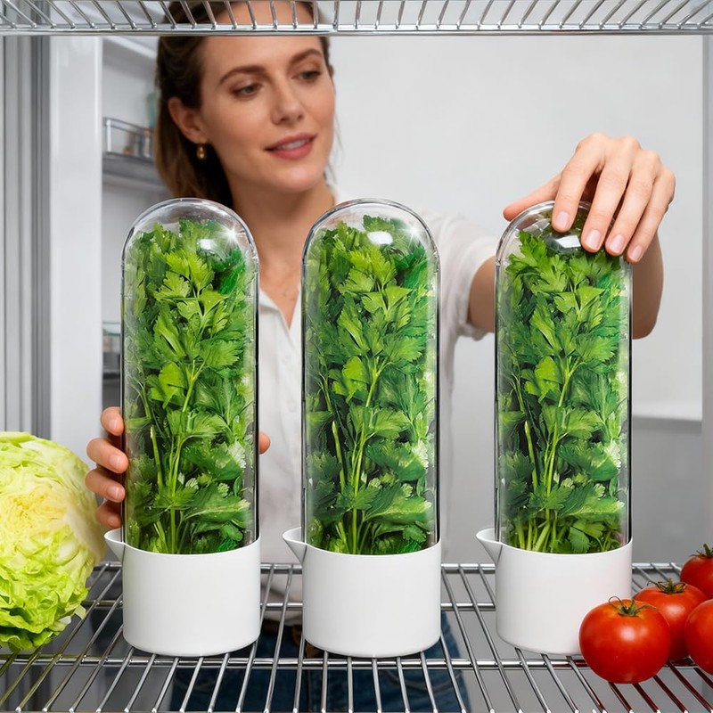 jioko 2 Pack Herb Keeper for Refrigerator, Clear BPA-Free Fresh