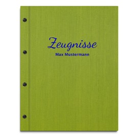 Handmade Certificate Folder with Your Own Name in Green Linen Look - Includes 12 Pockets - Certificate Folder