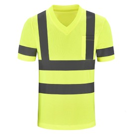 AYKRM hi viz Shirts for Men Hi Vis T Shirt ANSI Class 3 Lime Yellow High Visibility Reflective Safety Work Shirts (Yellow, XL)