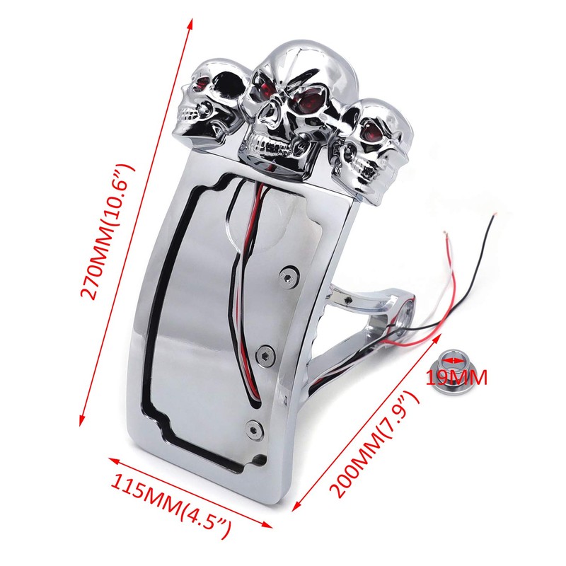 HTTMT- Chrome Curve Side Mount License Plate Bracket w/SKULL LED