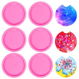 Jmkcoz 6 Pcs Silicone Car Coasters Mold Keychain Pendant Mold DIY Round Cup Coaster Molds Epoxy Resin Casting Mold for Crafts Homemade Coaster, Drink Coasters, Cup Mats, Home Decoration