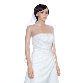 1T 1 Tier Crystals Pearls Beaded Wedding Veil (Elbow Length 30" White)