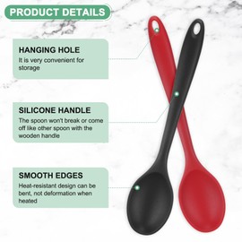 M METERXITY 2-Pack Silicone Spoons for Cooking, 10.6" Mixing Nonstick Slotted and Solid Serving Spoons Heat Resistant Utensils Spoon for Kitchen/Cooking/Baking/Stirring Mixing Tool [Red/Black]