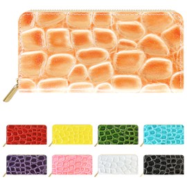 Trendy Yamagishi Enameled Crocodile Embossed Wallet, Long Wallet, Genuine Leather, Women's, Card Storage, Coin Purse, Bill Compartment, Round Zipper, Grand Cocco, lame orange