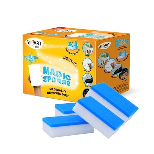 SMART Clean Dirt Eraser, Cleans Without the Use of Cleaning Agents, Suitable for All Types of Dirt, Robust Magic Sponge (Pack of 4)