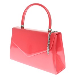 Girly Handbags Women's Patent Clutch Bag – Elegant Small Hard Case Evening Handbag for Weddings, Parties, and Events Coral