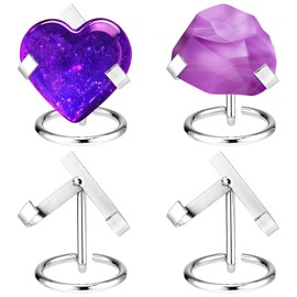 Shimeyao 4 Pcs Metal Crystal Heart Stone Stand Crystal Ball Holder Rock Display Stand Mineral Specimen Display Easel Holder for Gemstones Fossils Agate Slabs Plates(Silver,Small)