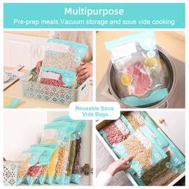 31 PCS Electric Vacuum Sealer, Sous Vide Bags, Portable Mini Vacuum Sealer with 20Pcs Reusable Food Saver Sealer Bags, 4 Sealing Clip, 2 Clips for Sous Vide Cooking, 2 vacuum wine stoppers