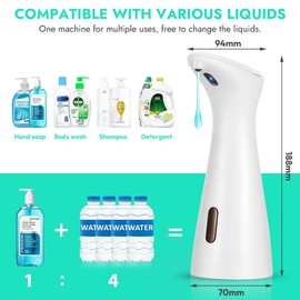 White Automatic Soap Dispenser, 200 ml, Electric Soap Dispenser, No Touch Soap Dispenser with Infrared Sensor, Automatic Soap Dispenser, IPX7 Waterproof for Sink, Kitchen, Bathroom, School, Hotel