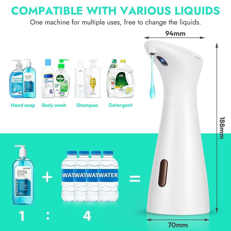 White Automatic Soap Dispenser, 200 ml, Electric Soap Dispenser, No