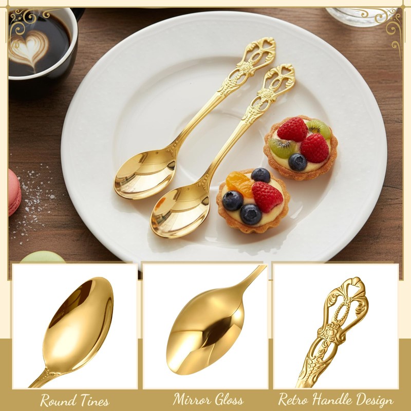Dandat 20 Pcs 4.9" Vintage Fancy Gold Teaspoons Coffee, Tea