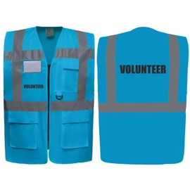Volunteer Superior Zipped Hi Vis Vest High Visibility Safety Waistcoat Pockets Reflective Bands Event Staff, Event Support, 12 Colour Options, Brook Hi Vis (Sapphire, Large)
