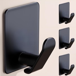 Taozun Towel Hooks Bathroom/Adhesive Towel Hooks - 4 Pack Black Hooks for Towels, Wall Hooks for Bath and Kitchen, Stainless Steel