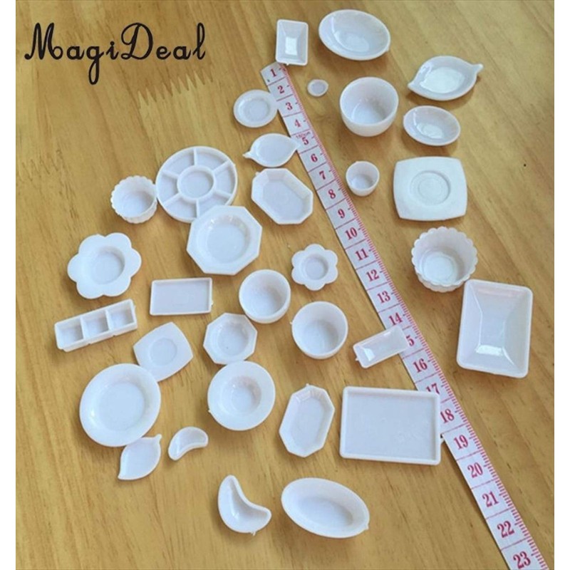 tomtask Dollhouse Miniature Plastic Plates Plates Plates Set of 33