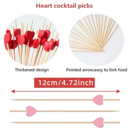 120 pcs 4.7 in long Pink heart Bamboo Cocktail, Heart Toothpicks for Appetizers, Natural Bamboo Food Picks for Valentines Day,Propose Marriage,Wedding Party.