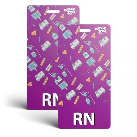 BadgeZoo RN Badge Buddy - Purple with Medical Icons - Vertical Badge Id Card for Register - 20