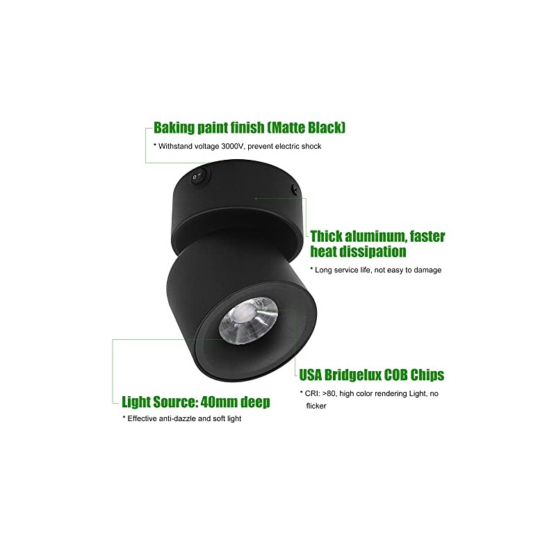 2 Pack 12V LED COB Ceiling Spotlight Downlight with Switch,